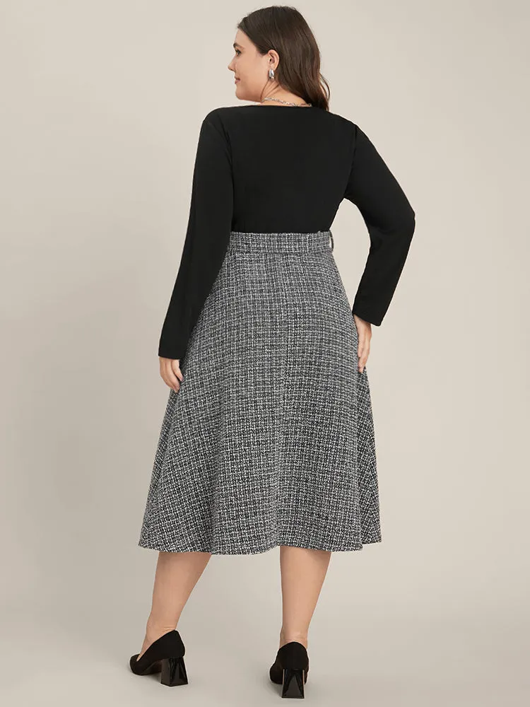 Plaid Patchwork Surplice Neck Belted Tweed Dress sold by Bloomchic product image thumbnail 2