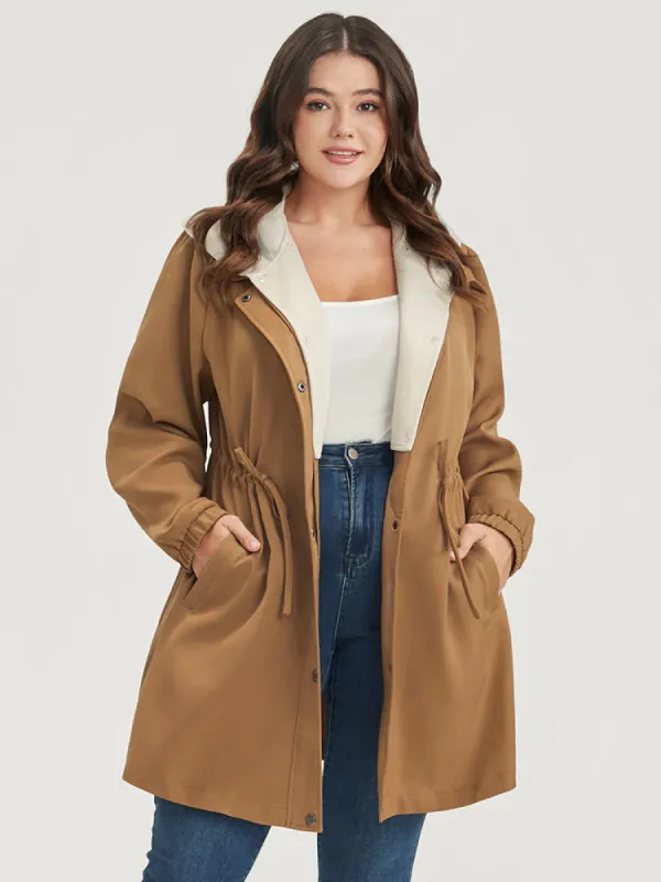 Solid Button Up Pocket Drawstring Detachable Hooded Coat sold by Bloomchic