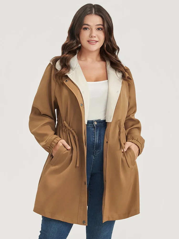Solid Button Up Pocket Drawstring Detachable Hooded Coat sold by Bloomchic