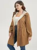 Solid Button Up Pocket Drawstring Detachable Hooded Coat sold by Bloomchic