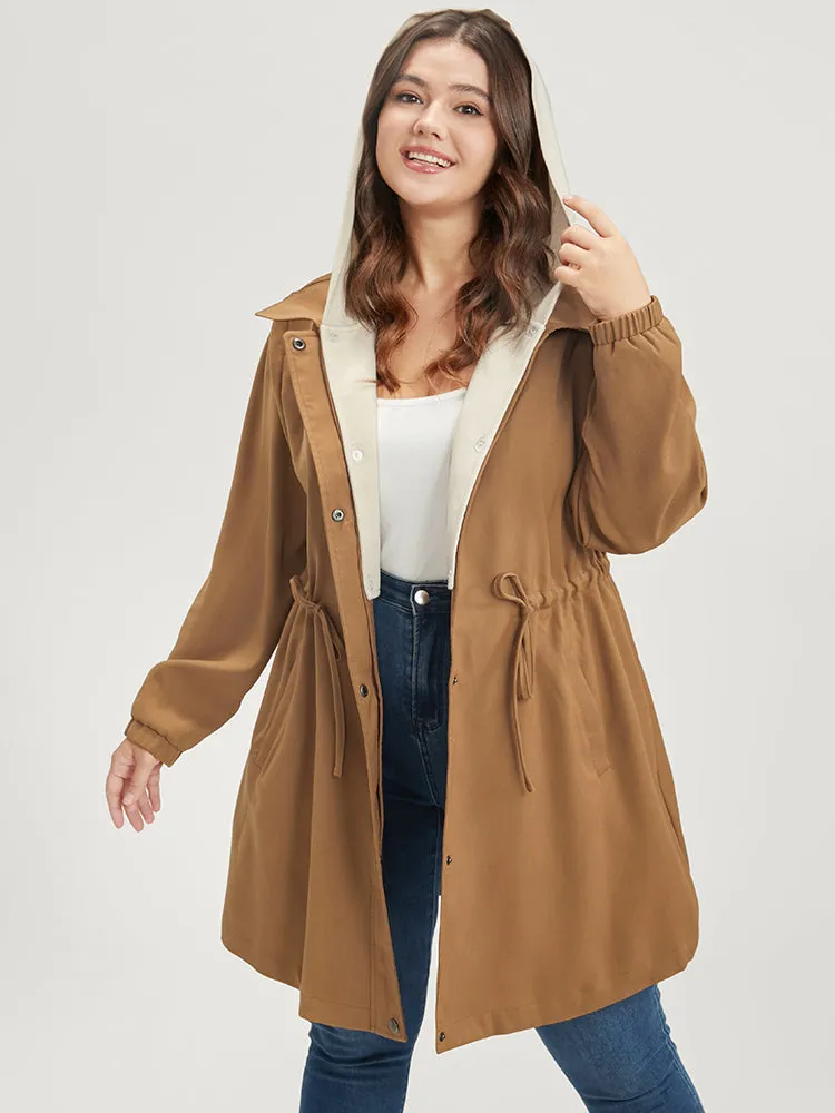 Solid Button Up Pocket Drawstring Detachable Hooded Coat sold by Bloomchic product image thumbnail 3