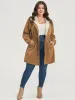 Solid Button Up Pocket Drawstring Detachable Hooded Coat sold by Bloomchic