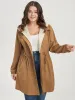 Solid Button Up Pocket Drawstring Detachable Hooded Coat sold by Bloomchic