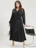 Solid V Neck Belted Pleated Midi Dress sold by Bloomchic