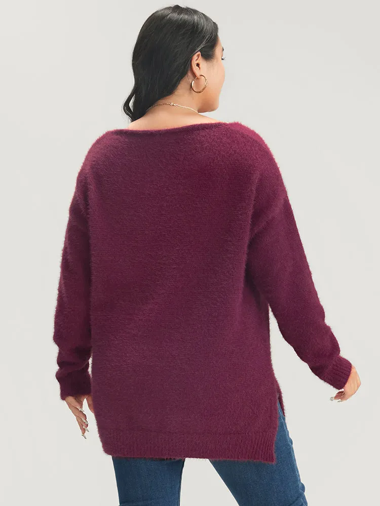 Solid Super Soft Plush Knit Split Hem Heather Knit Top sold by Bloomchic product image thumbnail 5