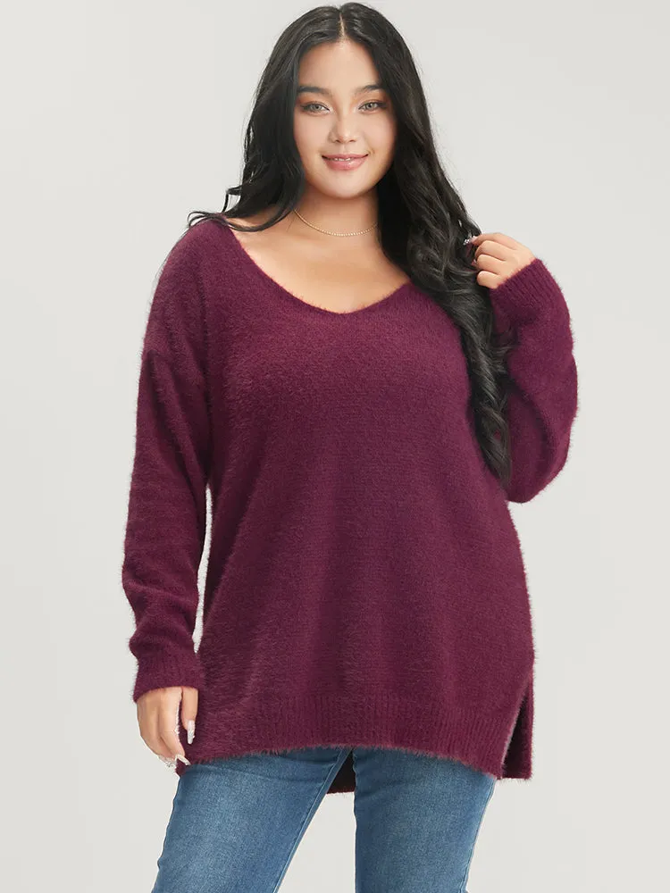 Solid Super Soft Plush Knit Split Hem Heather Knit Top sold by Bloomchic product image thumbnail 2