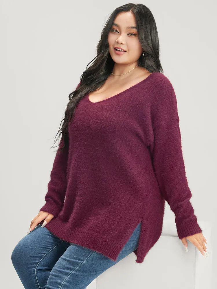 Solid Super Soft Plush Knit Split Hem Heather Knit Top sold by Bloomchic product image thumbnail 3