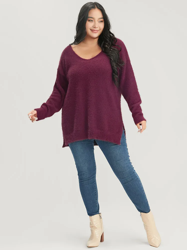 Solid Super Soft Plush Knit Split Hem Heather Knit Top sold by Bloomchic product image thumbnail 4