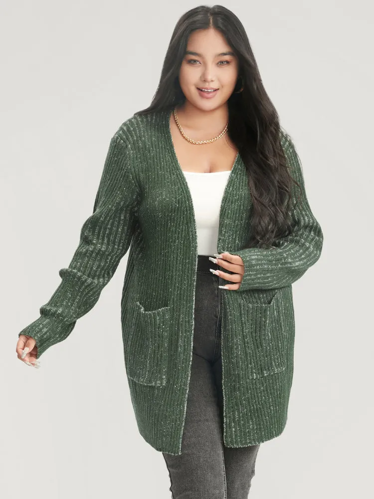 Solid Pointelle Knit Heather Rib Knit Open Front Cardigan sold by Bloomchic product image thumbnail 4