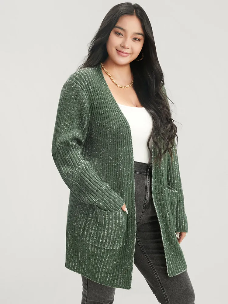 Solid Pointelle Knit Heather Rib Knit Open Front Cardigan sold by Bloomchic product image thumbnail 2
