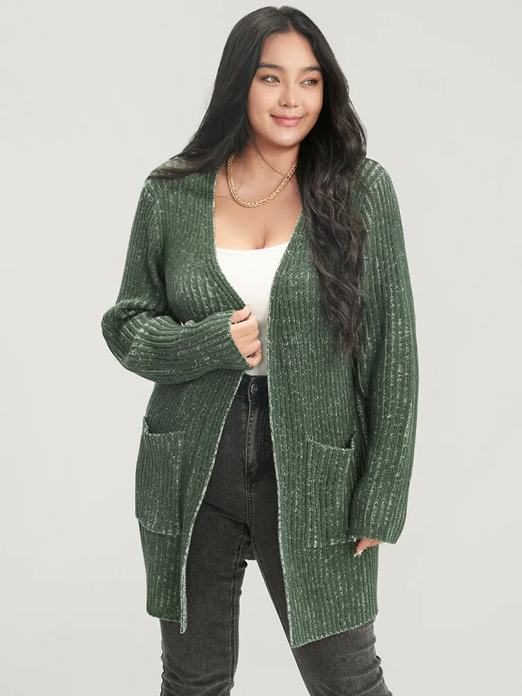 Solid Pointelle Knit Heather Rib Knit Open Front Cardigan sold by Bloomchic product image thumbnail 3