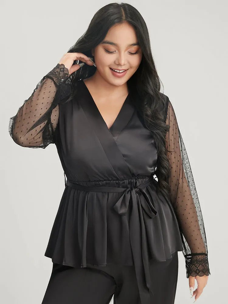 Solid Mesh Lace Wrap Belted Pajama Set sold by Bloomchic product image thumbnail 5