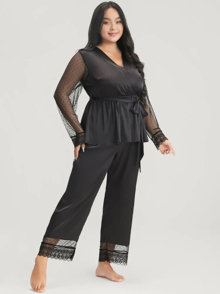 Solid Mesh Lace Wrap Belted Pajama Set sold by Bloomchic product image thumbnail 3