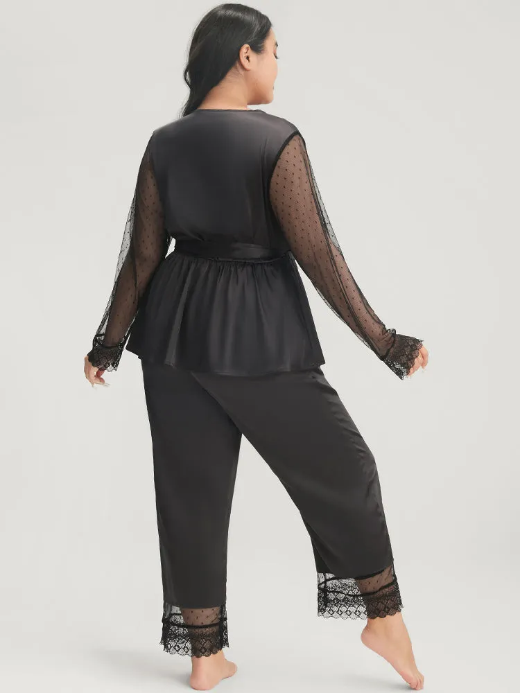 Solid Mesh Lace Wrap Belted Pajama Set sold by Bloomchic product image thumbnail 4