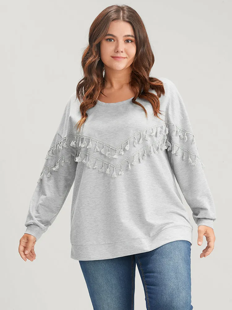 Solid Round Neck Tassels Drop Shoulder Sweatshirt sold by Bloomchic product image thumbnail 4