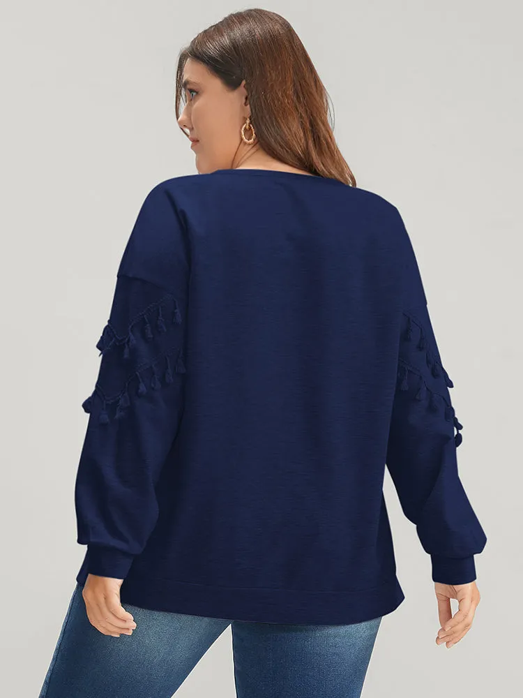 Solid Round Neck Tassels Drop Shoulder Sweatshirt sold by Bloomchic product image thumbnail 3