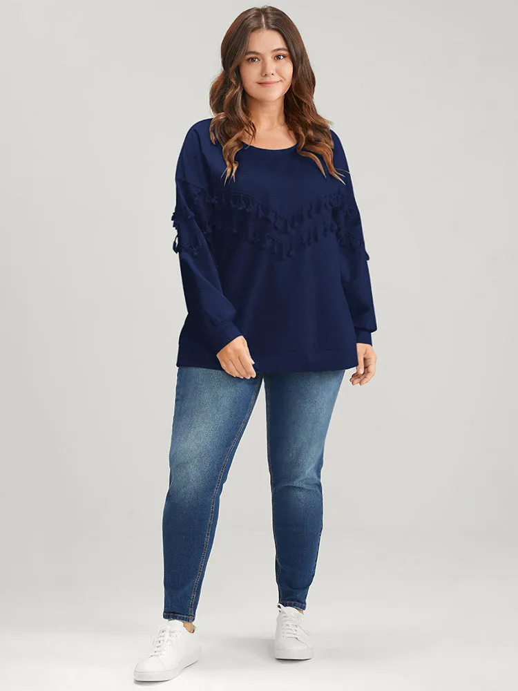 Solid Round Neck Tassels Drop Shoulder Sweatshirt sold by Bloomchic product image thumbnail 2