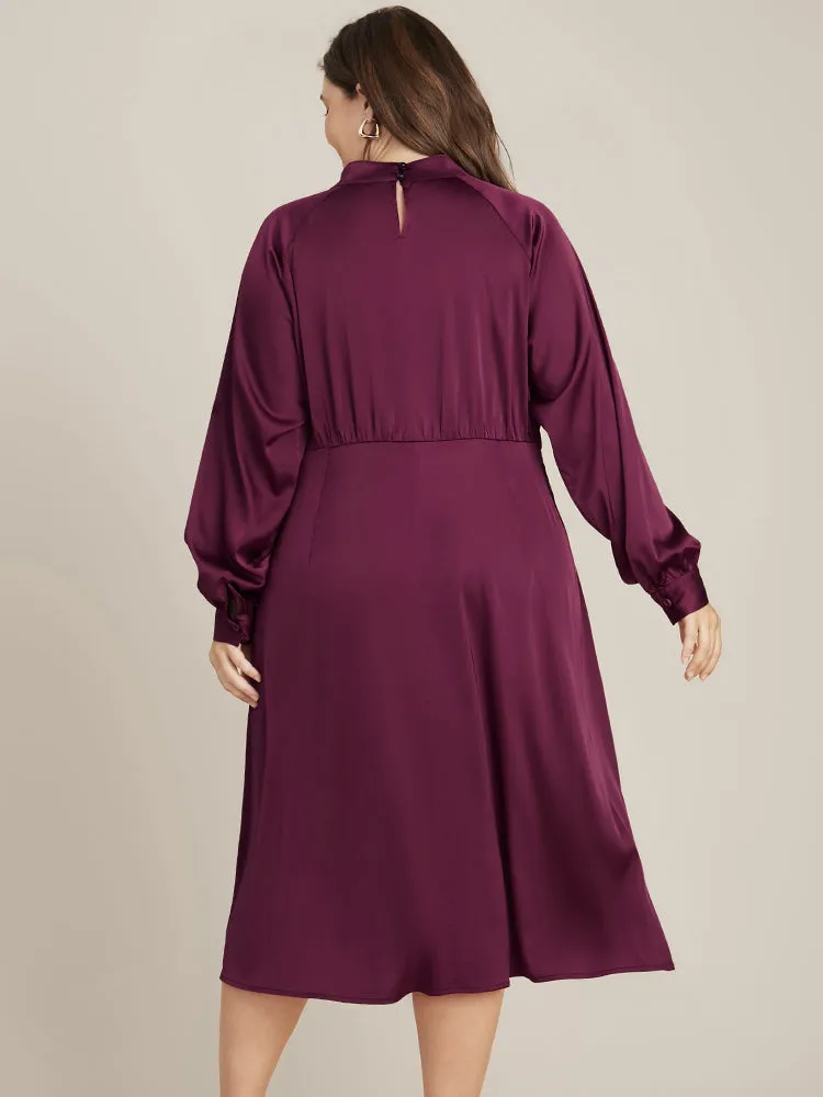 Solid Pocket Keyhole Mock Neck Satin Midi Dress sold by Bloomchic product image thumbnail 4