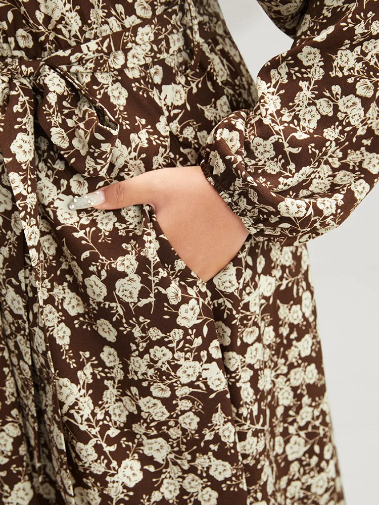 Floral Pocket Lantern Sleeve Belted Split Hem Dress sold by Bloomchic product image thumbnail 3