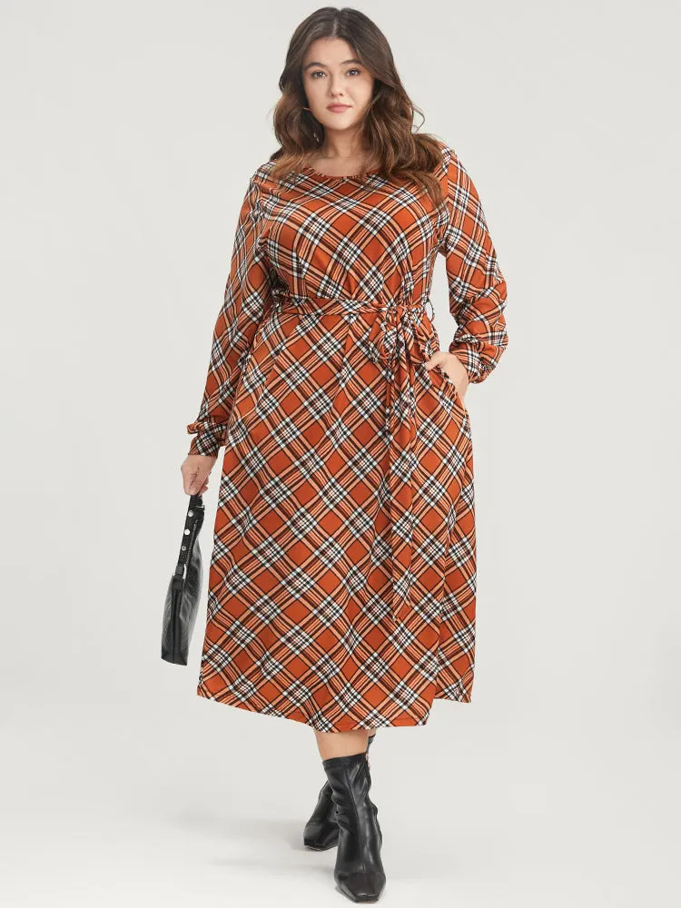 Tartan Round Neck Pocket Belted Midi Dress sold by Bloomchic product image thumbnail 2