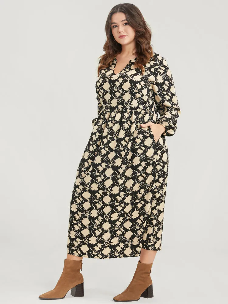 Floral Lantern Sleeve Pocket V Neck Midi Dress sold by Bloomchic product image thumbnail 4