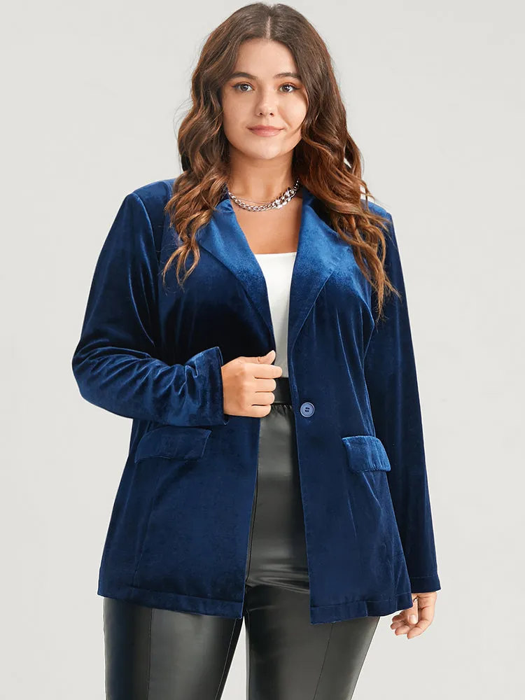 Solid Button Flap Pocket Velvet Blazer sold by Bloomchic