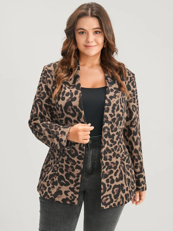 Leopard Suit Collar Pocket Belted Blazer sold by Bloomchic
