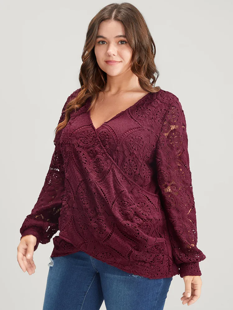 Solid Crossover Hem Lace Blouse sold by Bloomchic product image thumbnail 3