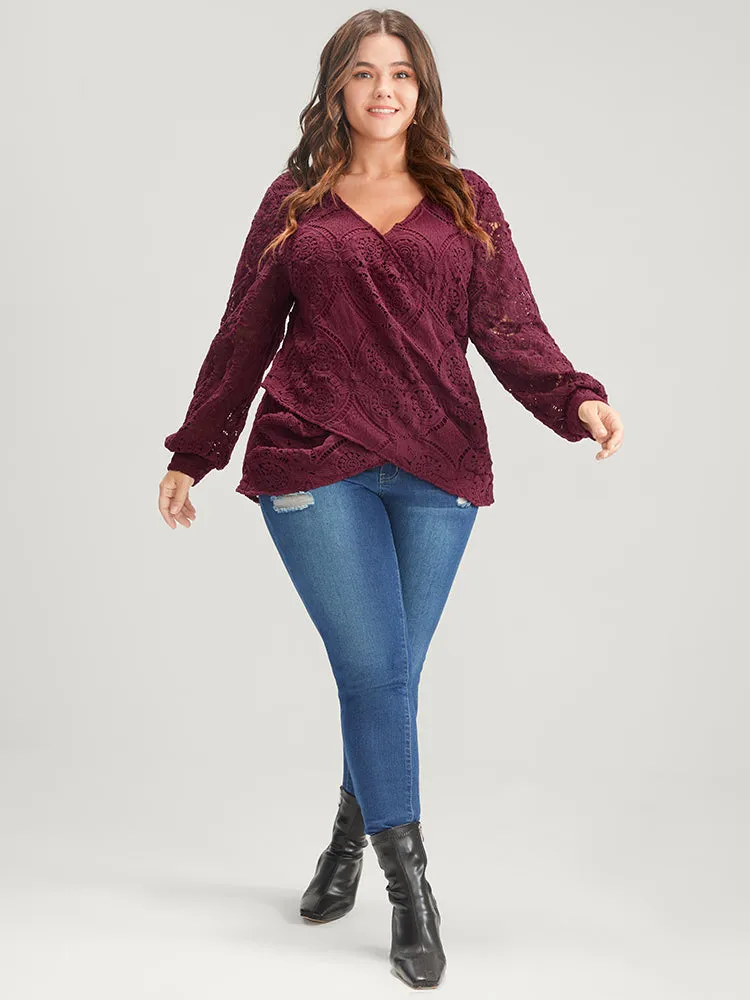 Solid Crossover Hem Lace Blouse sold by Bloomchic product image thumbnail 4