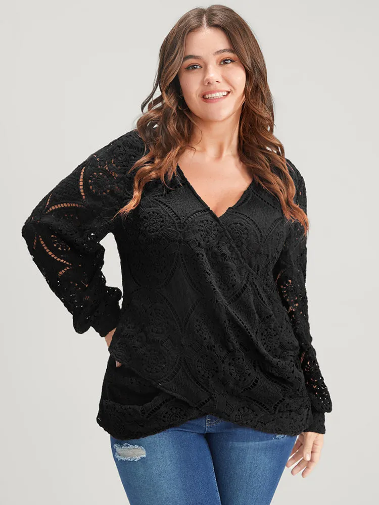 Solid Crossover Hem Lace Blouse sold by Bloomchic product image thumbnail 5