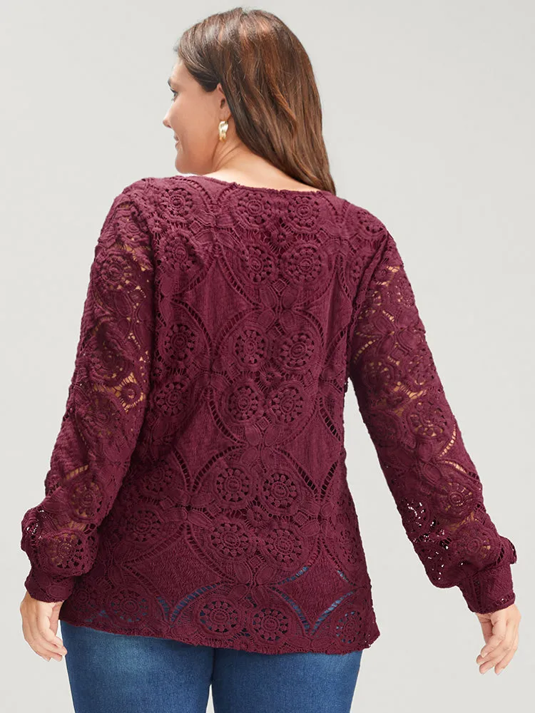 Solid Crossover Hem Lace Blouse sold by Bloomchic product image thumbnail 2