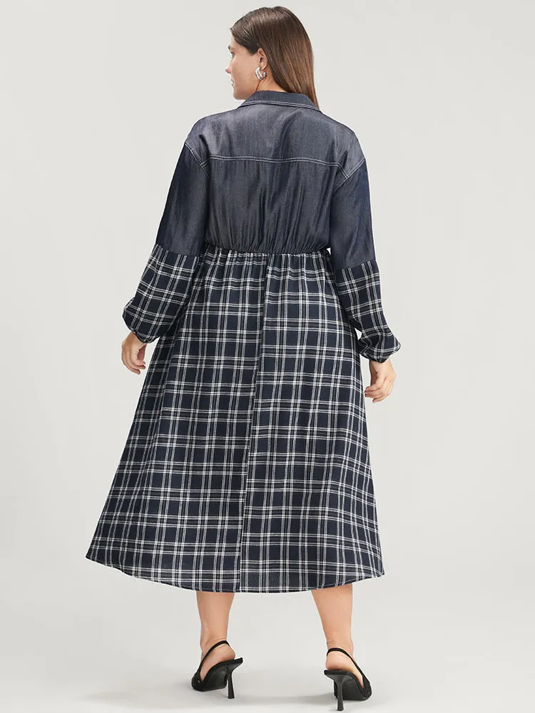 Gingham Patchwork Button Pocket Shirt Collar Dress Without Belt sold by Bloomchic product image thumbnail 5