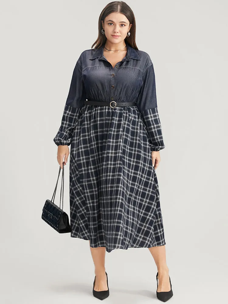 Gingham Patchwork Button Pocket Shirt Collar Dress Without Belt sold by Bloomchic product image thumbnail 3