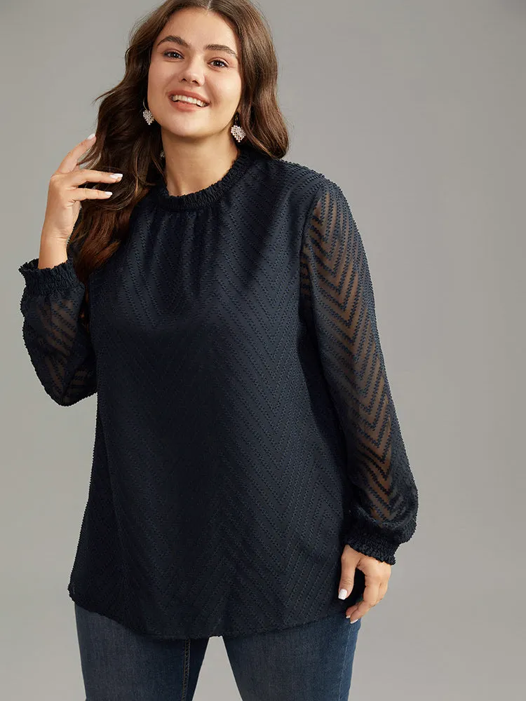 Plain Patchwork Mesh Shirred Frill Trim Blouse sold by Bloomchic product image thumbnail 3