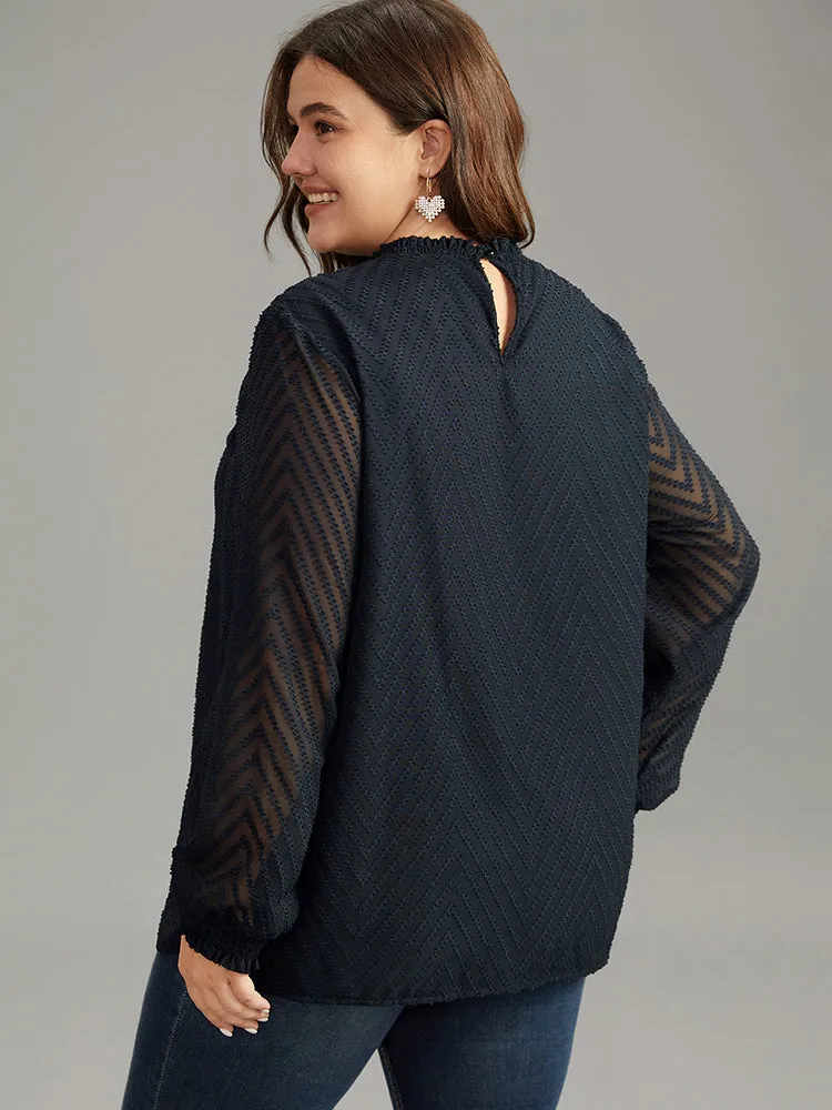 Plain Patchwork Mesh Shirred Frill Trim Blouse sold by Bloomchic product image thumbnail 2