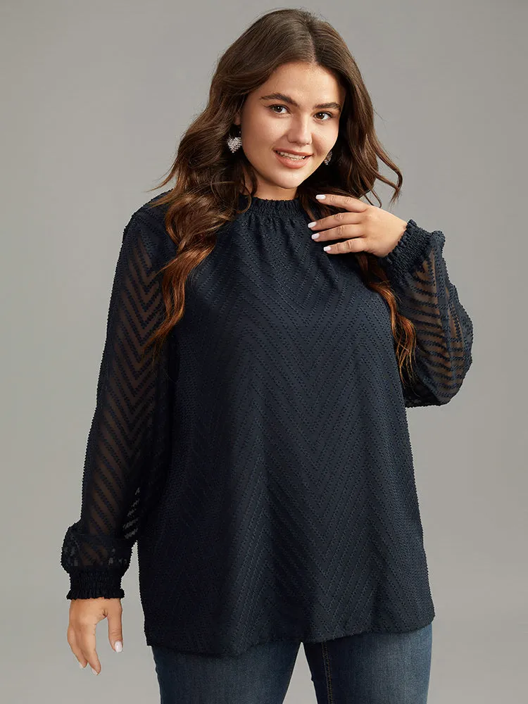 Plain Patchwork Mesh Shirred Frill Trim Blouse sold by Bloomchic