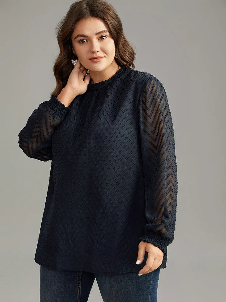 Plain Patchwork Mesh Shirred Frill Trim Blouse sold by Bloomchic product image thumbnail 5