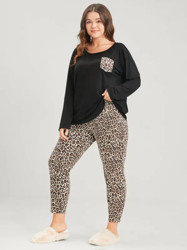 Leopard Print Pocket Pajama Set sold by Bloomchic
