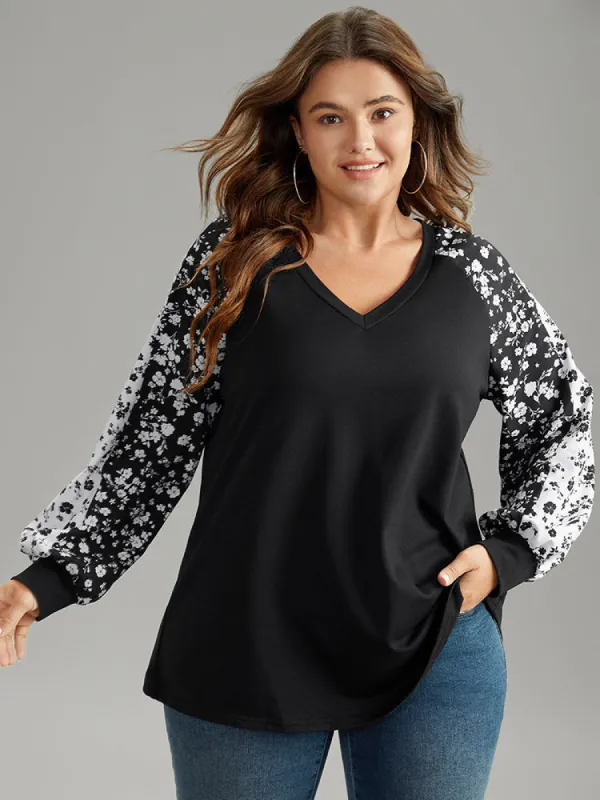 Ditsy Floral Contrast Raglan Sleeve Sweatshirt sold by Bloomchic