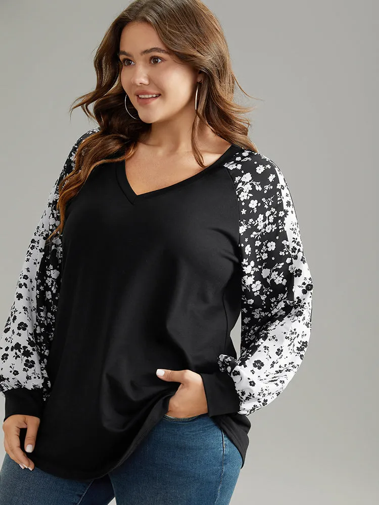 Ditsy Floral Contrast Raglan Sleeve Sweatshirt sold by Bloomchic product image thumbnail 3