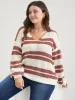 Striped Contrast Pointelle Knit Lantern Sleeve Knit Top sold by Bloomchic
