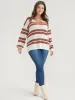Striped Contrast Pointelle Knit Lantern Sleeve Knit Top sold by Bloomchic