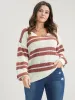 Striped Contrast Pointelle Knit Lantern Sleeve Knit Top sold by Bloomchic