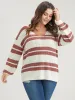 Striped Contrast Pointelle Knit Lantern Sleeve Knit Top sold by Bloomchic