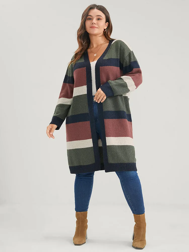 Colorblock Contrast Pointelle Knit Heather Open Front Long Cardigan sold by Bloomchic product image thumbnail 4