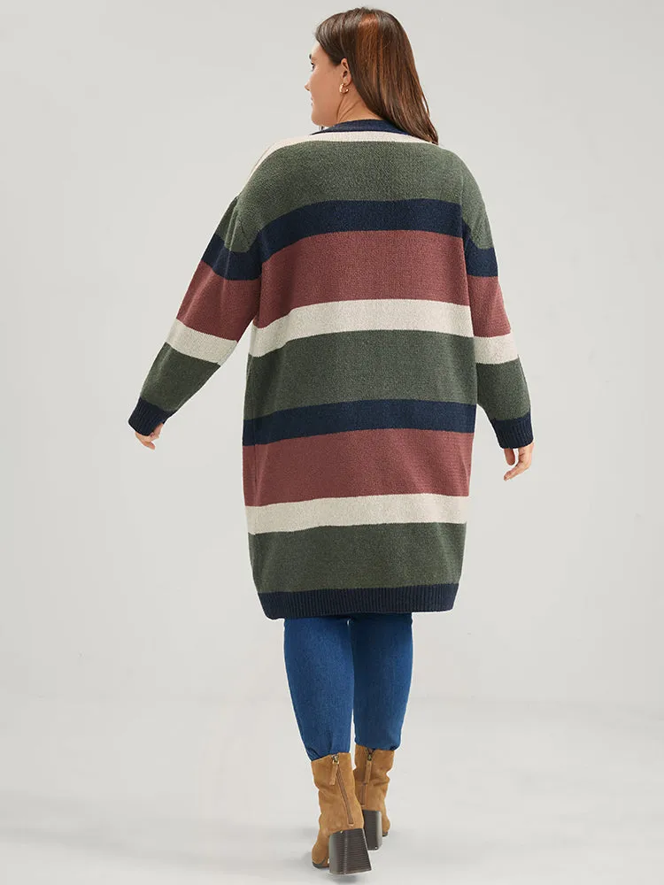 Colorblock Contrast Pointelle Knit Heather Open Front Long Cardigan sold by Bloomchic product image thumbnail 5
