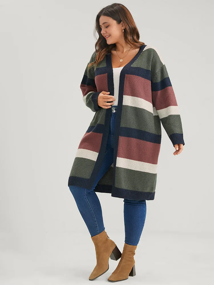Colorblock Contrast Pointelle Knit Heather Open Front Long Cardigan sold by Bloomchic product image thumbnail 2