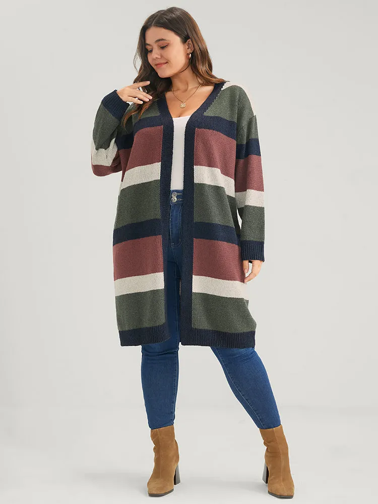 Colorblock Contrast Pointelle Knit Heather Open Front Long Cardigan sold by Bloomchic product image thumbnail 3