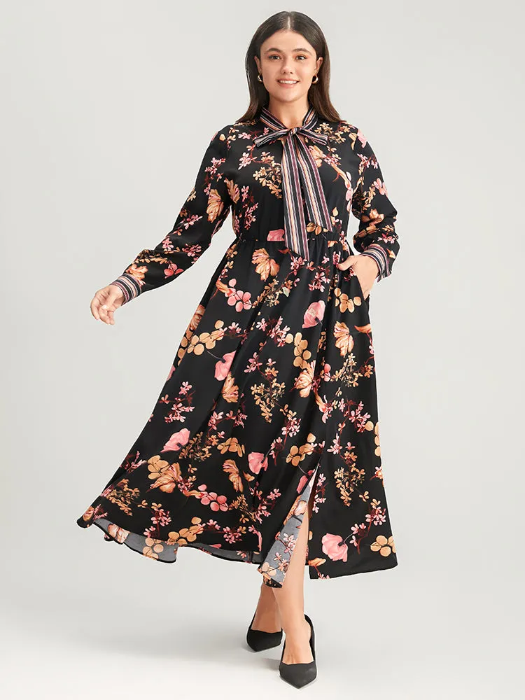 Floral Keyhole Pocket Knotted Neck Split Dress sold by Bloomchic product image thumbnail 4