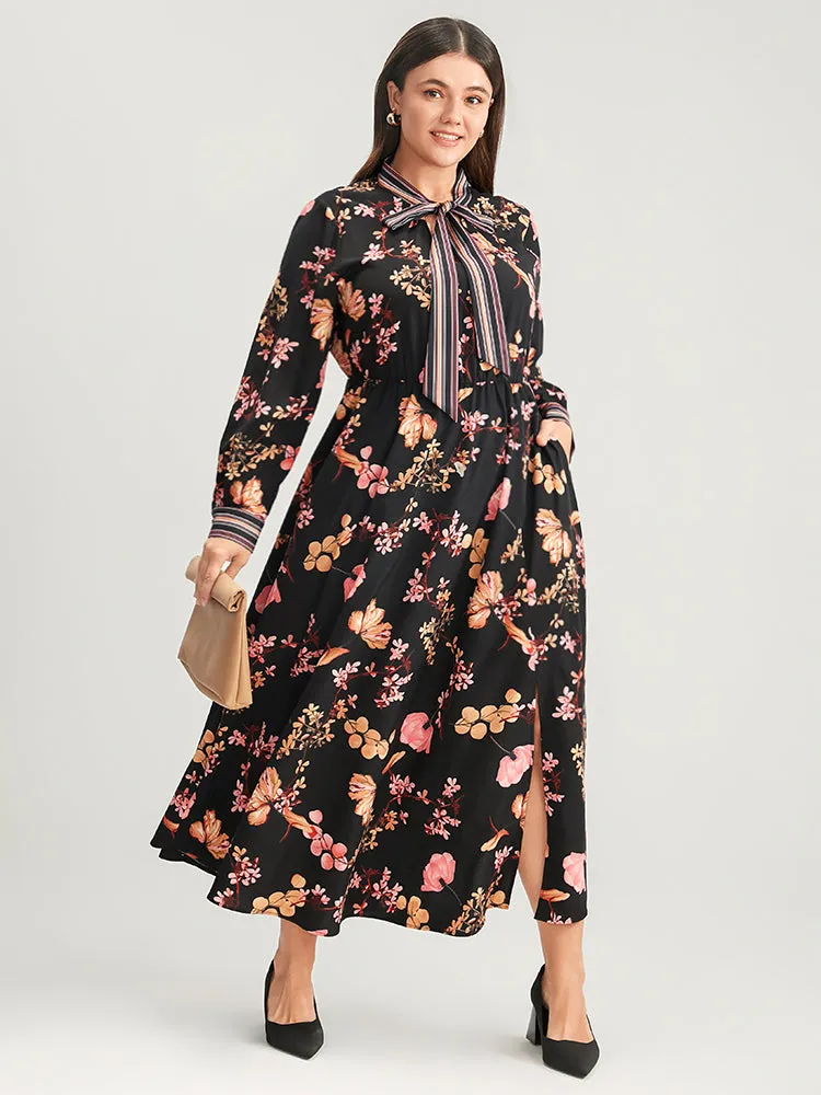 Floral Keyhole Pocket Knotted Neck Split Dress sold by Bloomchic